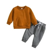 EnJoCho 1 Year Old Boy Clothes Baby Boys Girls Round Neck Long Sleeve Solid Color 2pcs Top Pants for Autumn Winter Outfits Daily Wear School Home Wear Clearance 3-6 Months